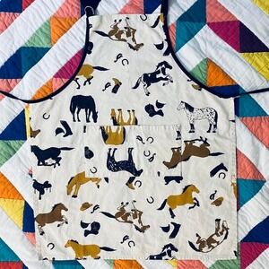 Vintage 90s White and Brown Hourse Print Western‎ Apron